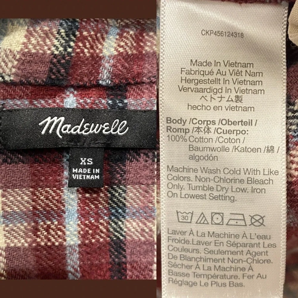 MADEWELL Flannel Sunday Shirt in Mahaska Plaid Size XS Textured Cotton Flannel - Picture 9 of 10